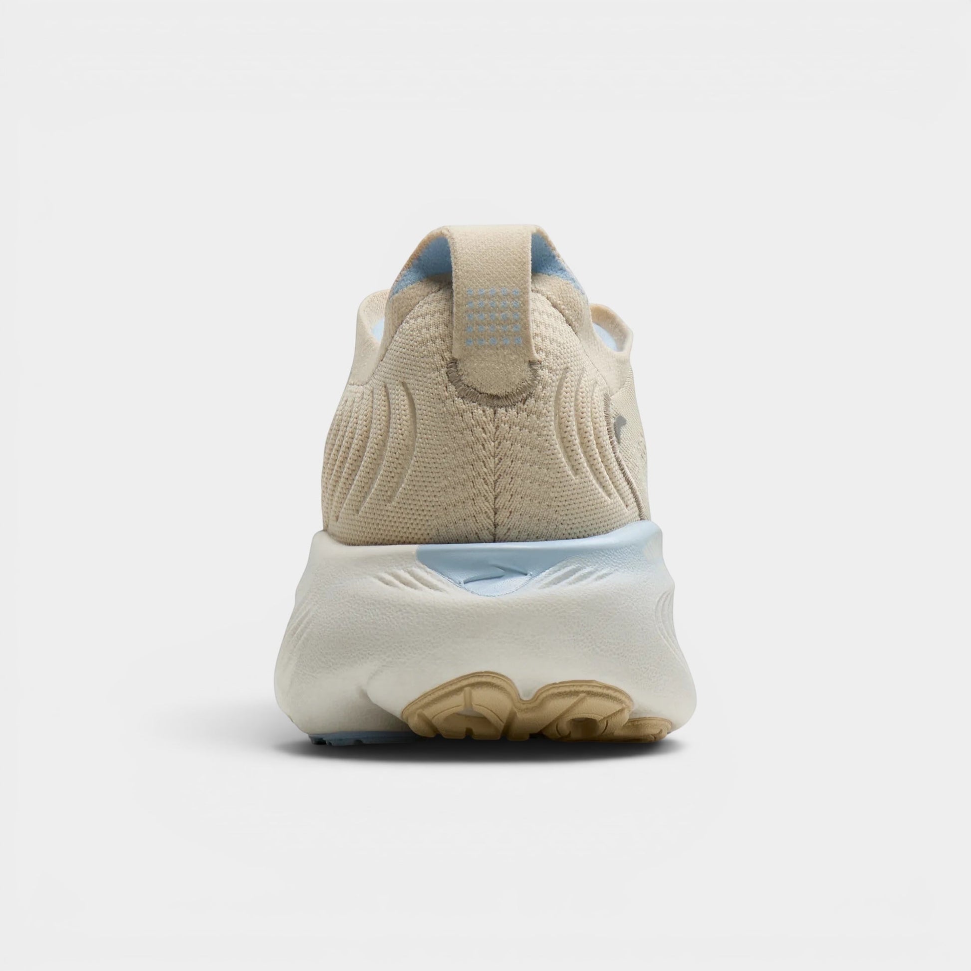 Read's Uniforms Adrenaline GTS 25 women's running shoe in beige knit with light blue accents and white sole. Features GuideRails support.