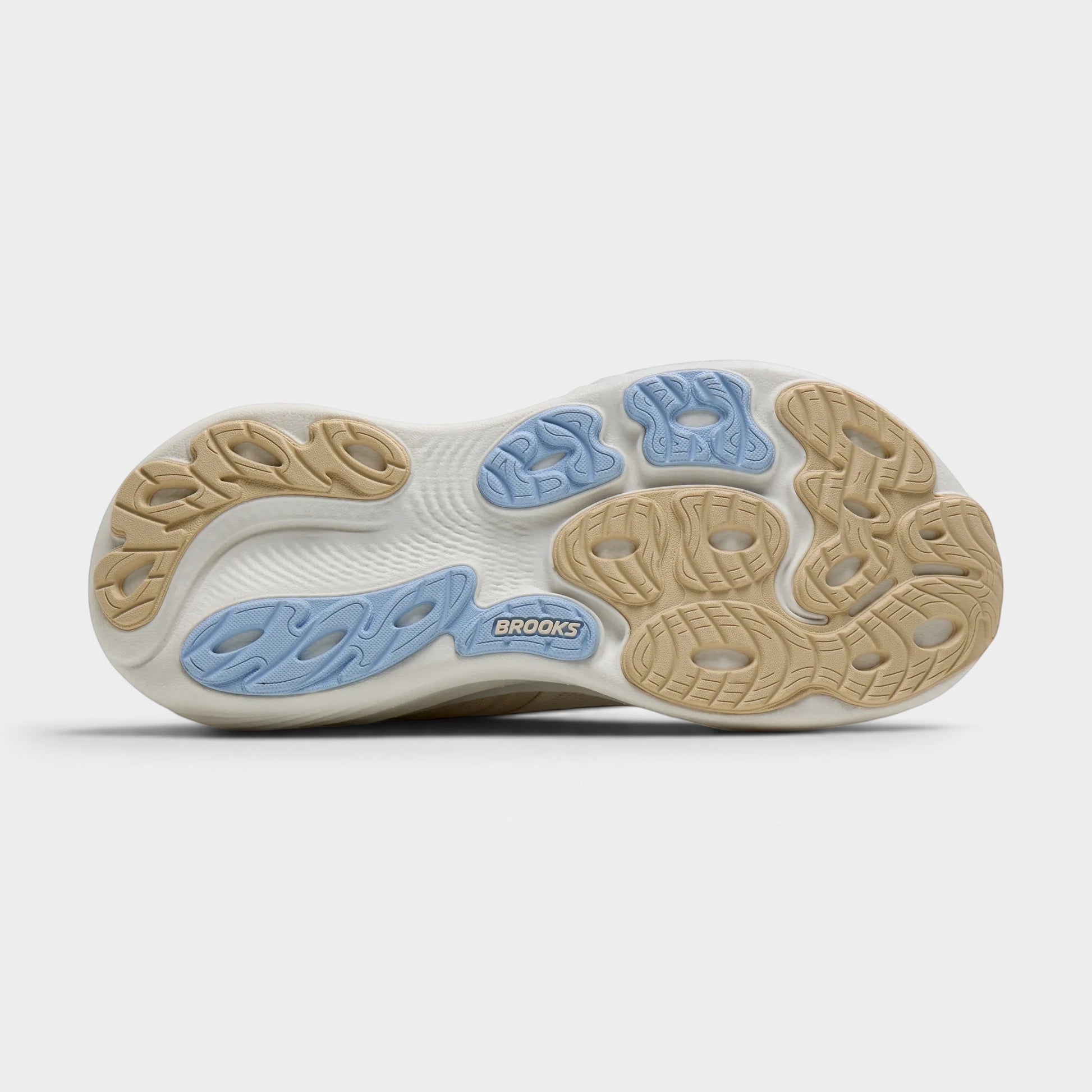 Read's Uniforms Adrenaline GTS 25 women's running shoe sole with beige and light blue cushioning and Brooks logo.