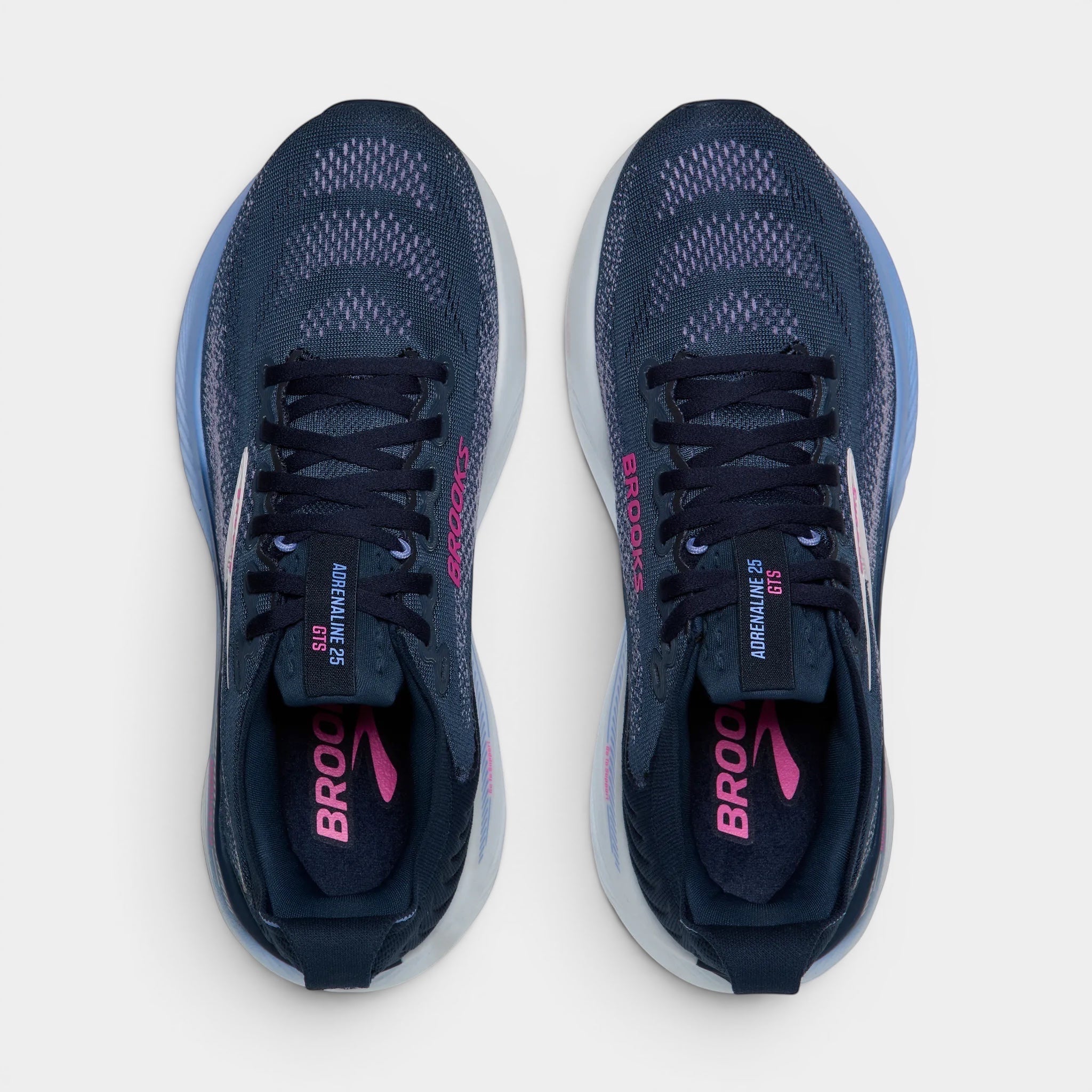 Read's Uniforms women's navy blue Brooks Adrenaline GTS 25 running shoes with pink accents and breathable mesh upper.