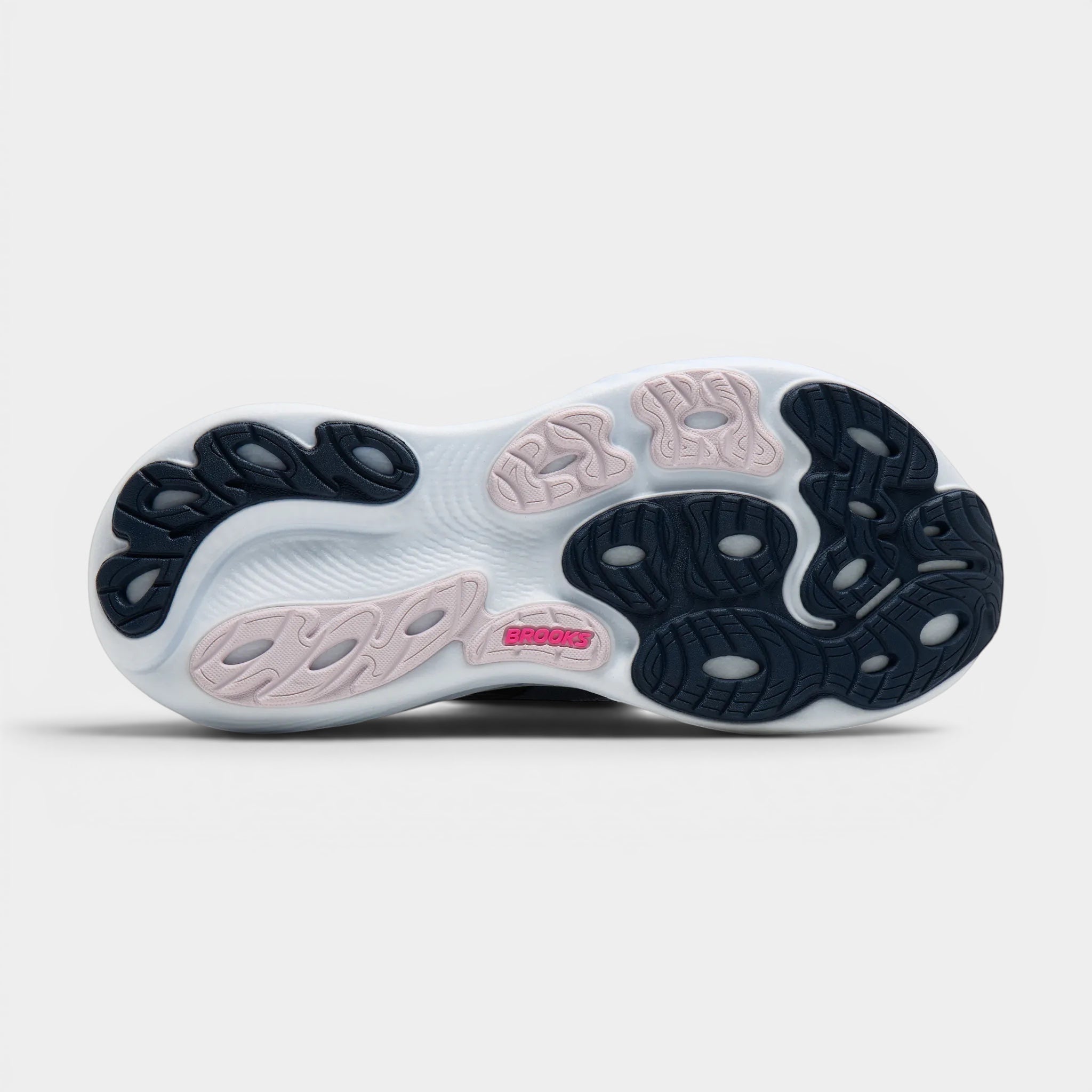 Read's Uniforms Adrenaline GTS 25 women's running shoe sole in navy, pink, and white with Brooks logo.