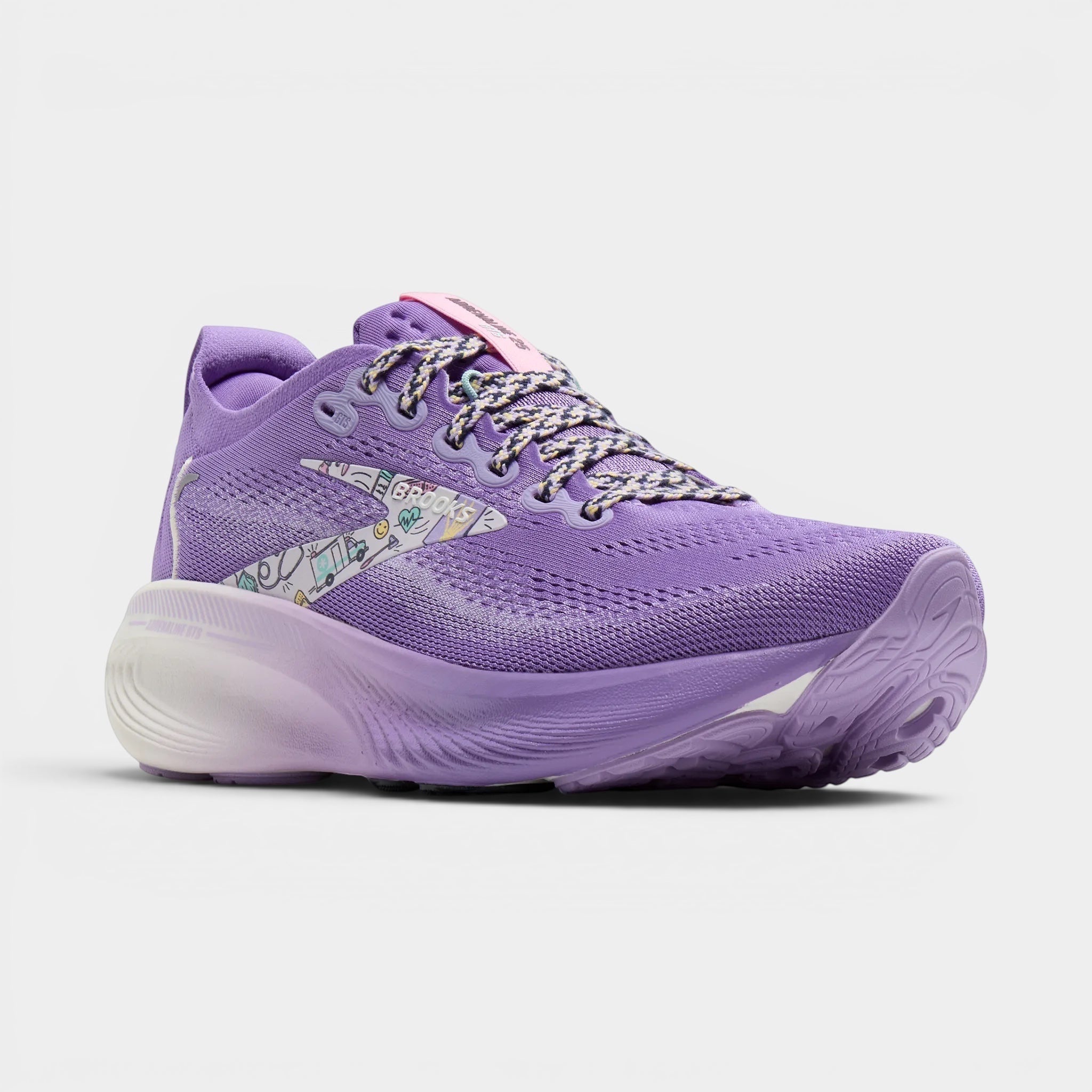 Read's Uniforms Adrenaline GTS 25 women's purple mesh running shoe with white sole and patterned laces. Features GuideRails support.