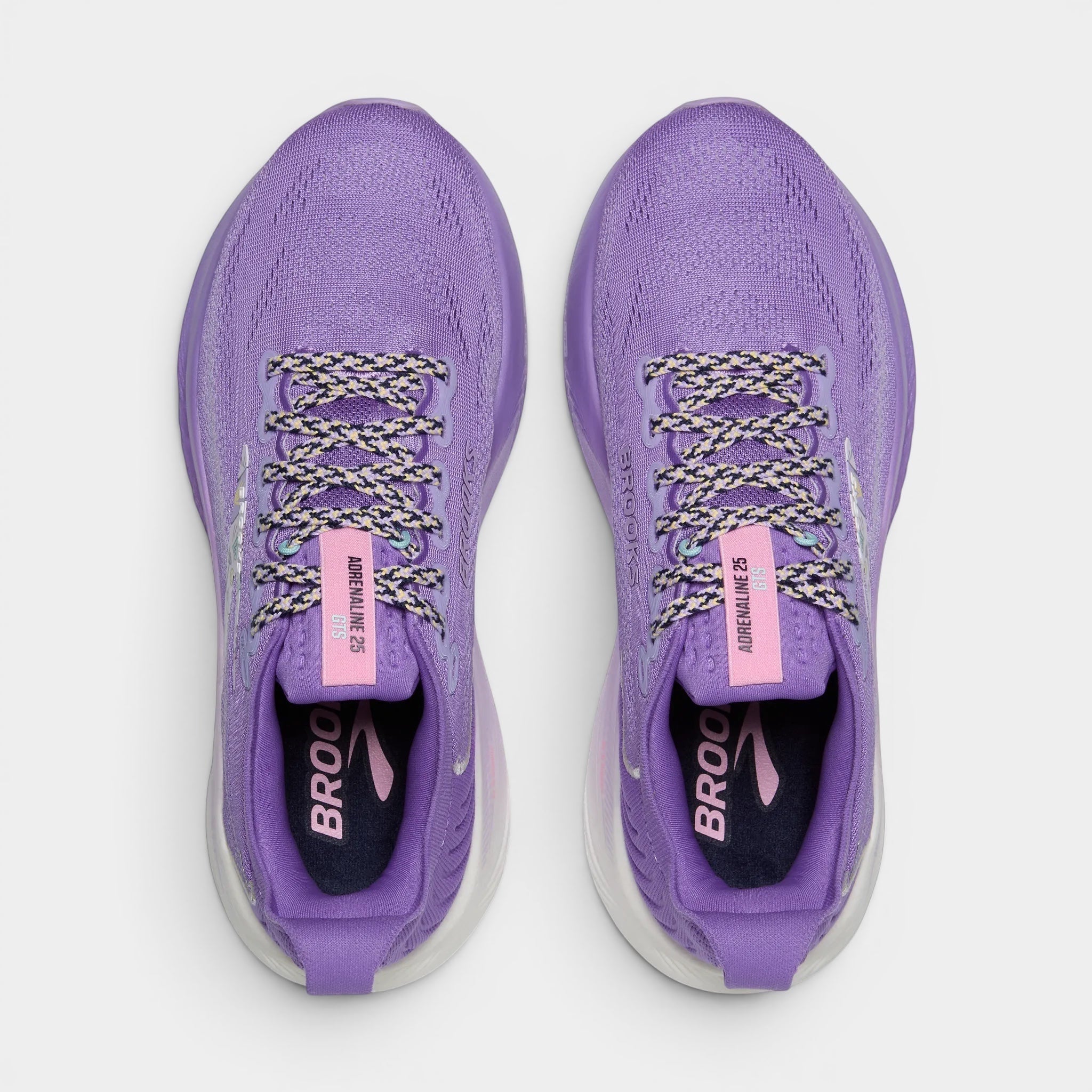 Read's Uniforms women's purple Brooks Adrenaline GTS 25 running shoes with white and black laces and GuideRails support.