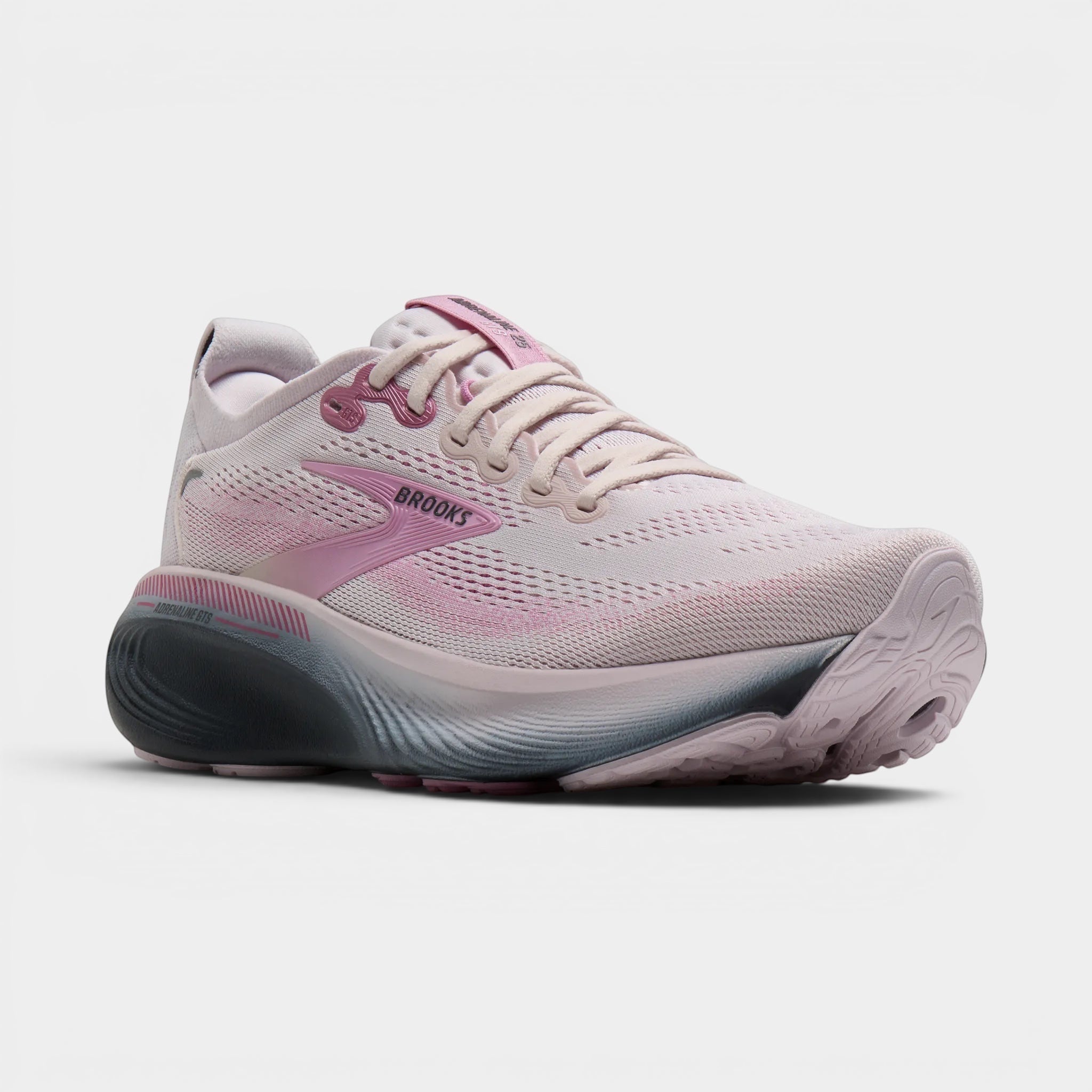 Read's Uniforms Adrenaline GTS 25 women's light pink breathable mesh running shoe with pink accents and grey sole.