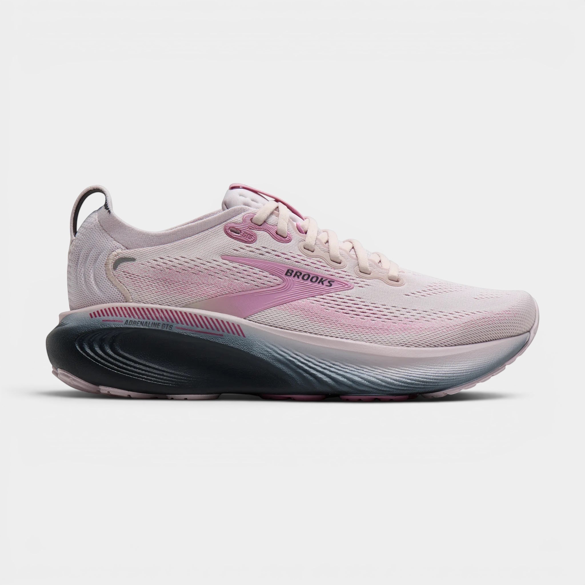 Read's Uniforms Adrenaline GTS 25 women's light pink breathable mesh running shoe with pink accents and a dark grey sole.