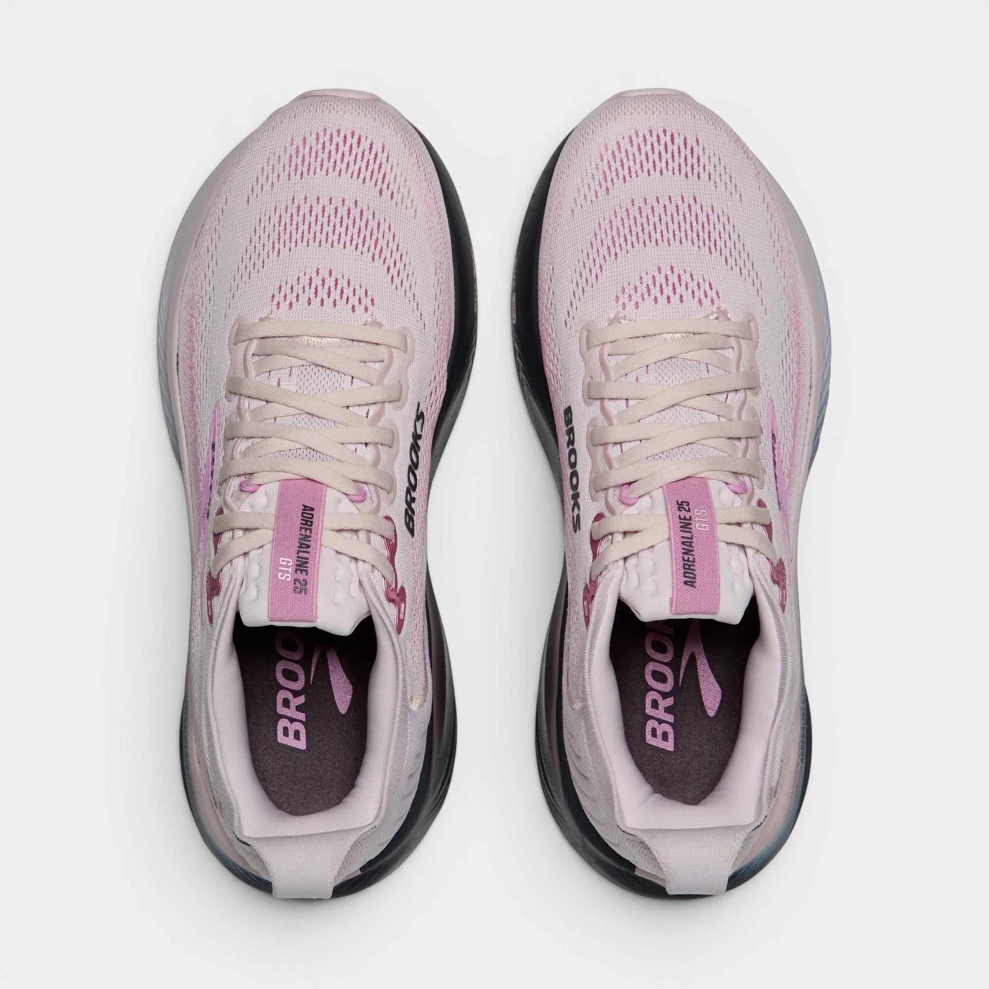 Read's Uniforms women's light pink Brooks Adrenaline GTS 25 running shoes with breathable mesh upper and GuideRails support.