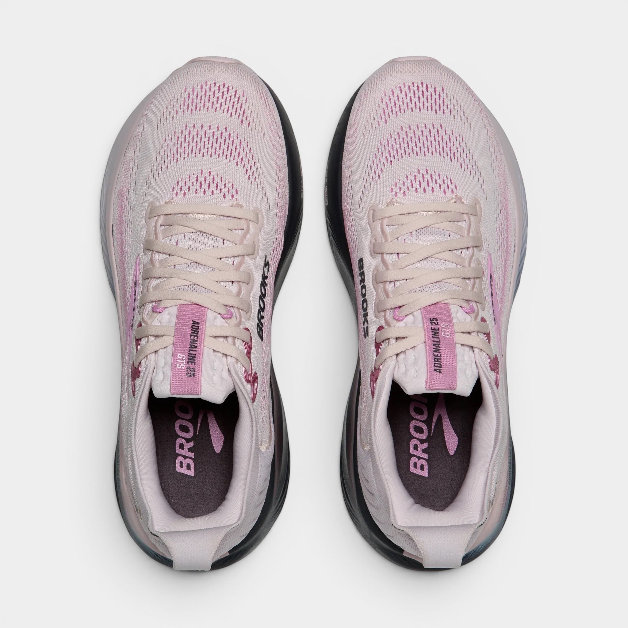 Read's Uniforms women's light pink Brooks Adrenaline GTS 25 running shoes with breathable mesh upper and GuideRails support.