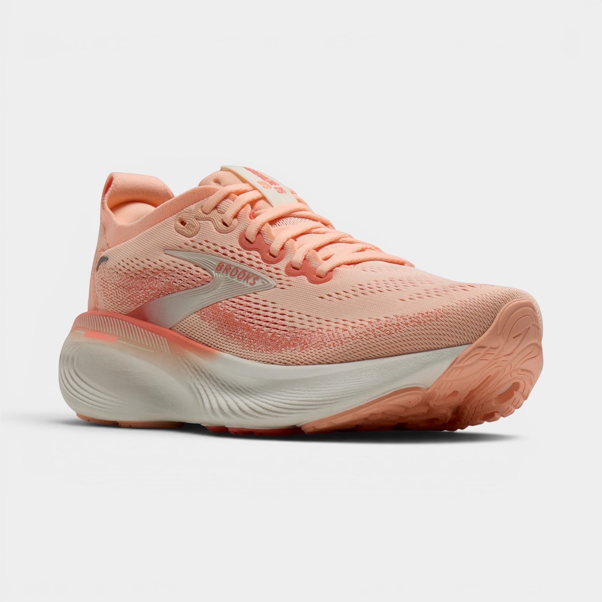 Read's Uniforms Adrenaline GTS 25 women's peach running shoe with white sole and breathable mesh upper. Features GuideRails support.