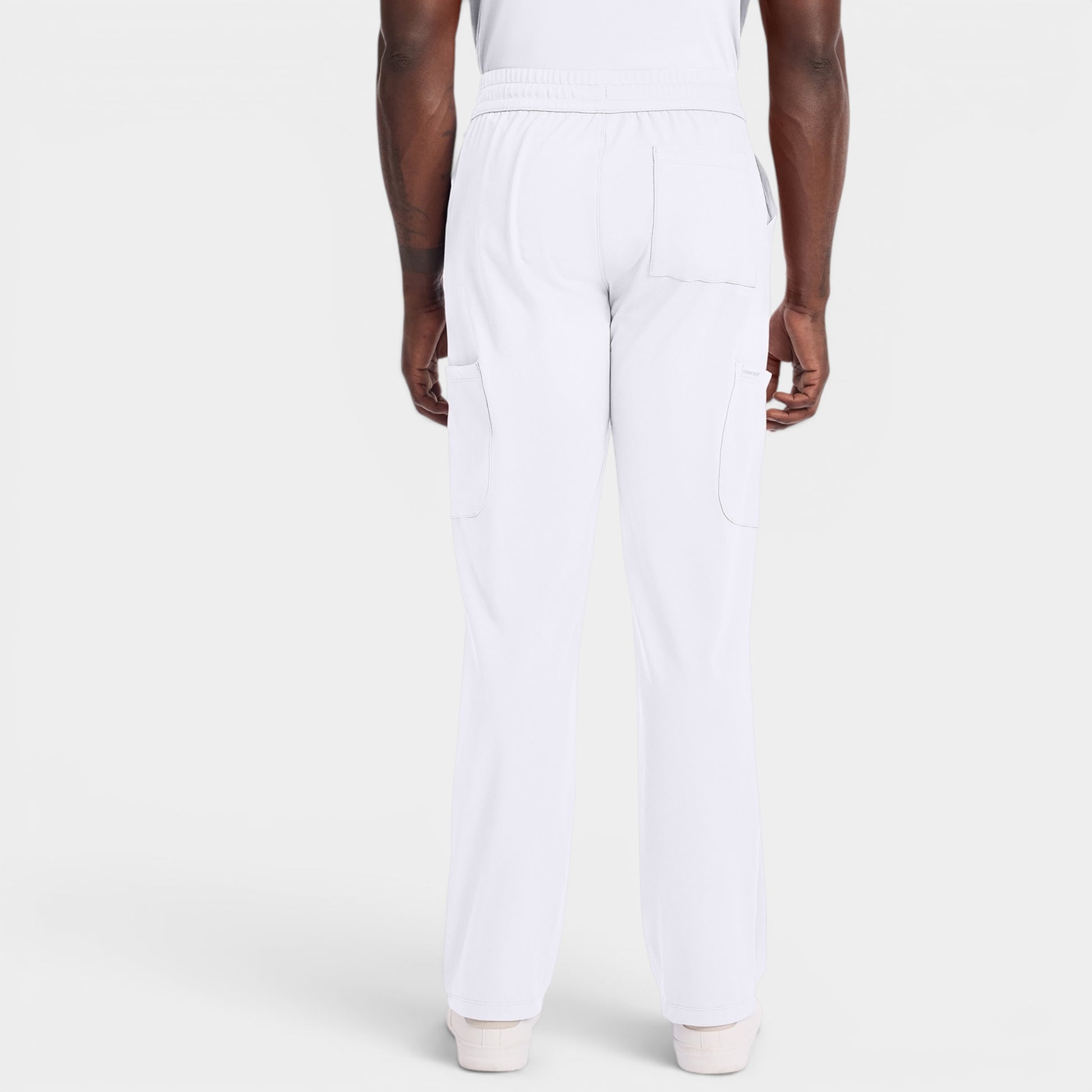 Read's Uniforms white men's straight leg scrub pants with cargo pockets and drawstring waist, short length.