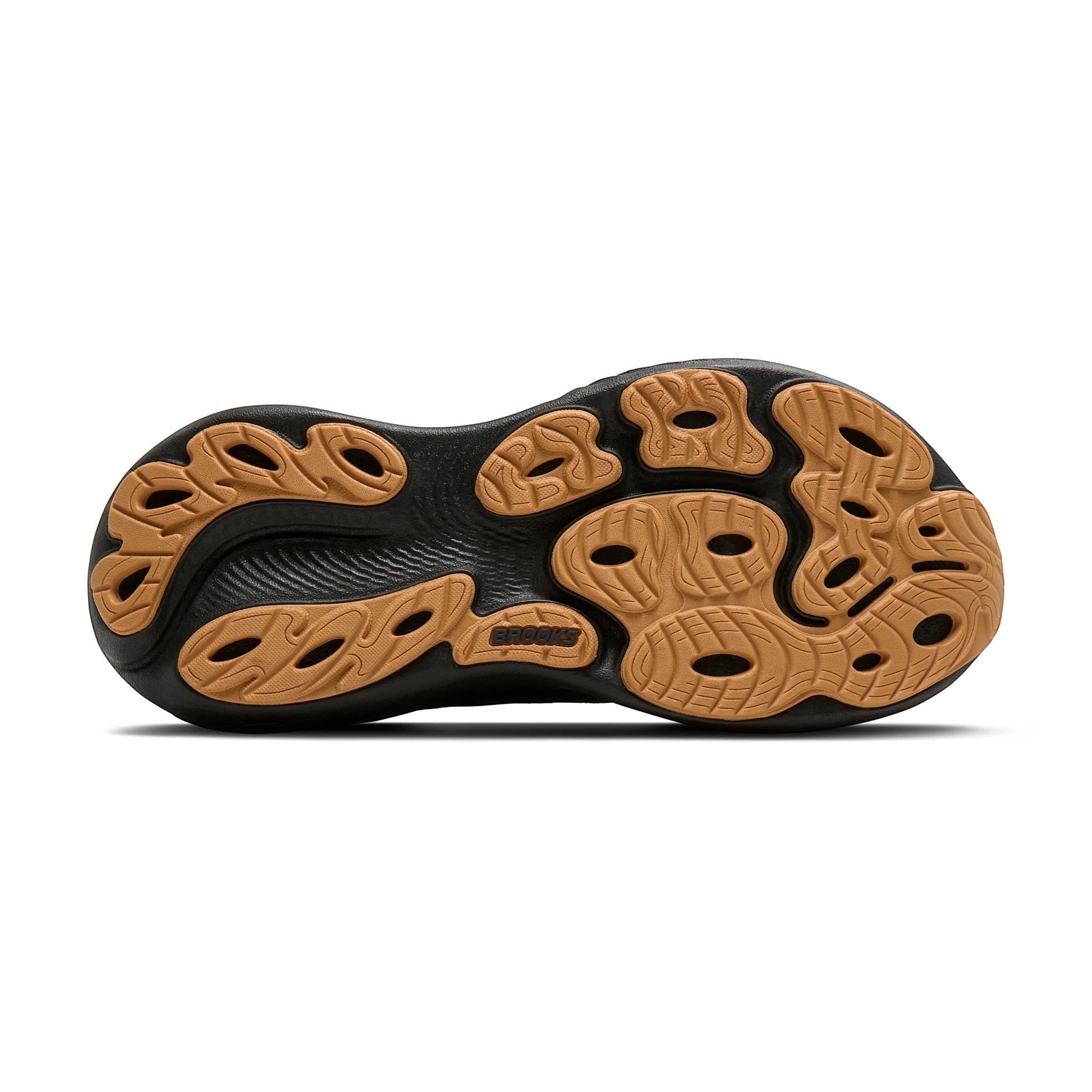 Read's Uniforms Adrenaline GTS 25 black and tan rubber running shoe sole with unique tread pattern.
