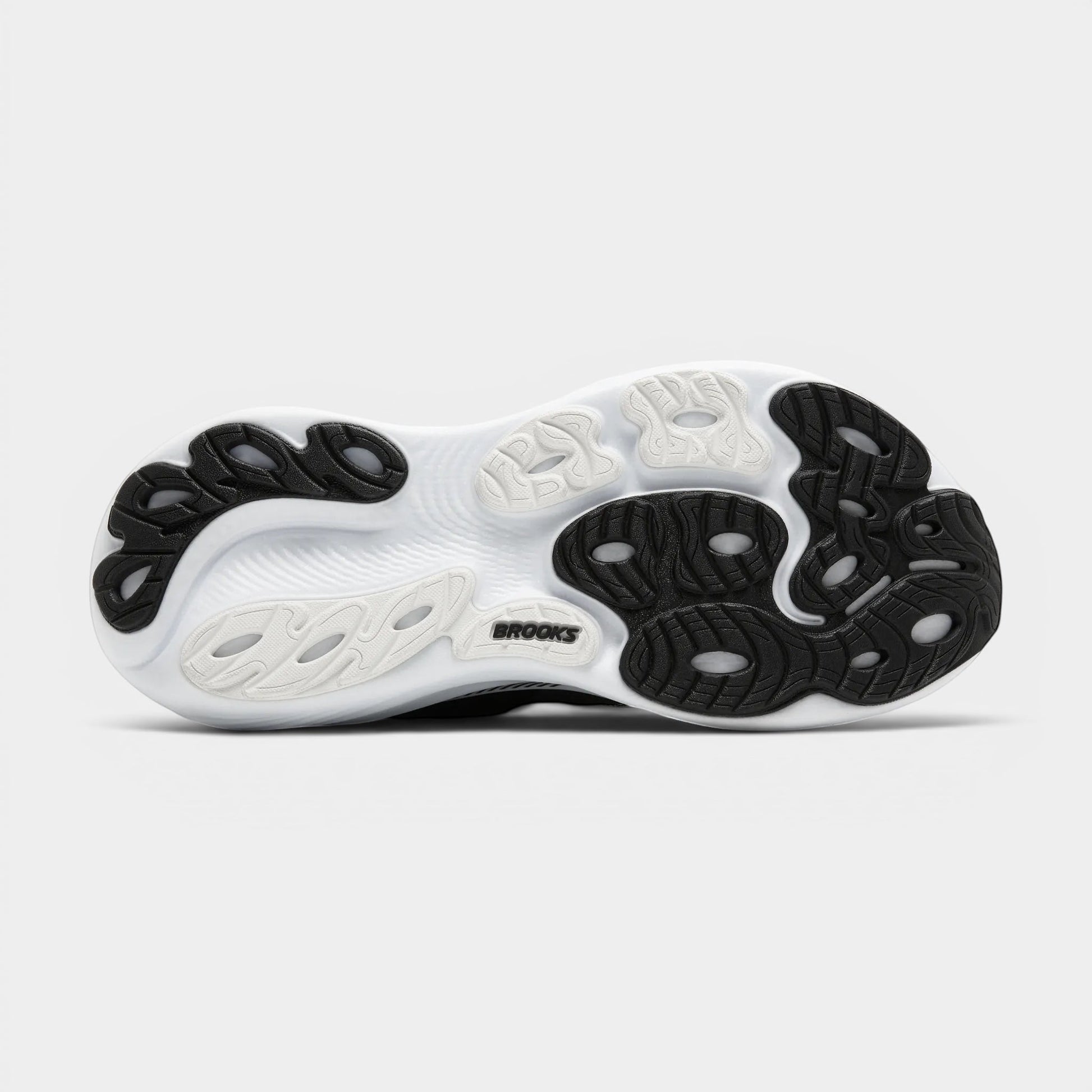 Read's Uniforms Adrenaline GTS 25 running shoe sole with black and white traction pods and Brooks logo.