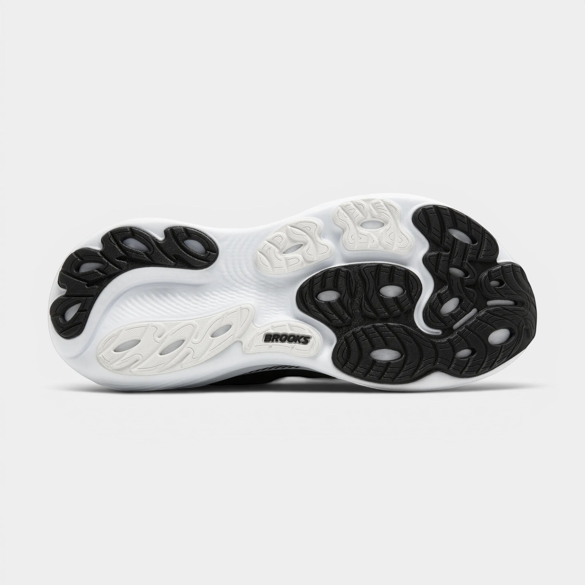Read's Uniforms Adrenaline GTS 25 running shoe sole with black and white traction pods and Brooks logo.