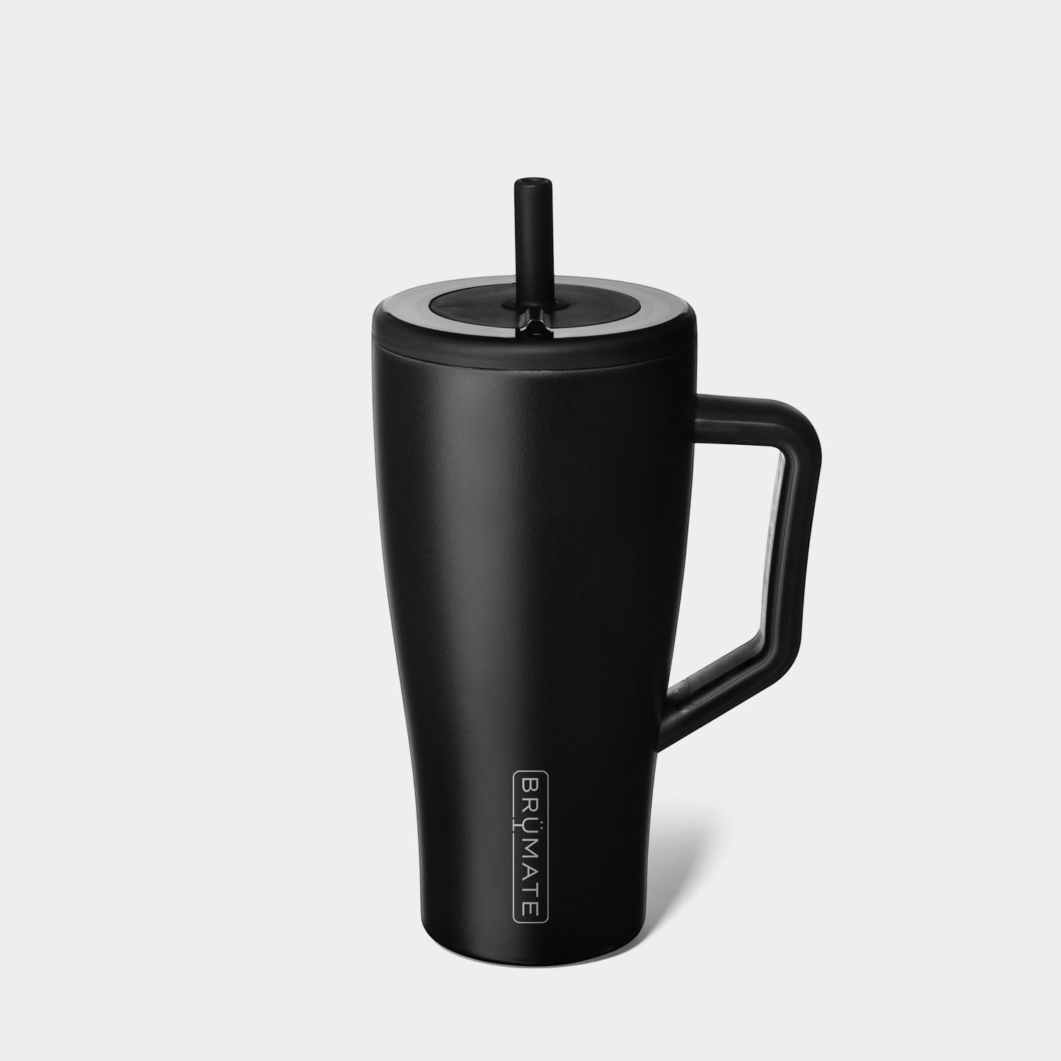 Read's Uniforms black BrüMate Era 30oz tumbler with handle and metal straw, featuring a leakproof lid.