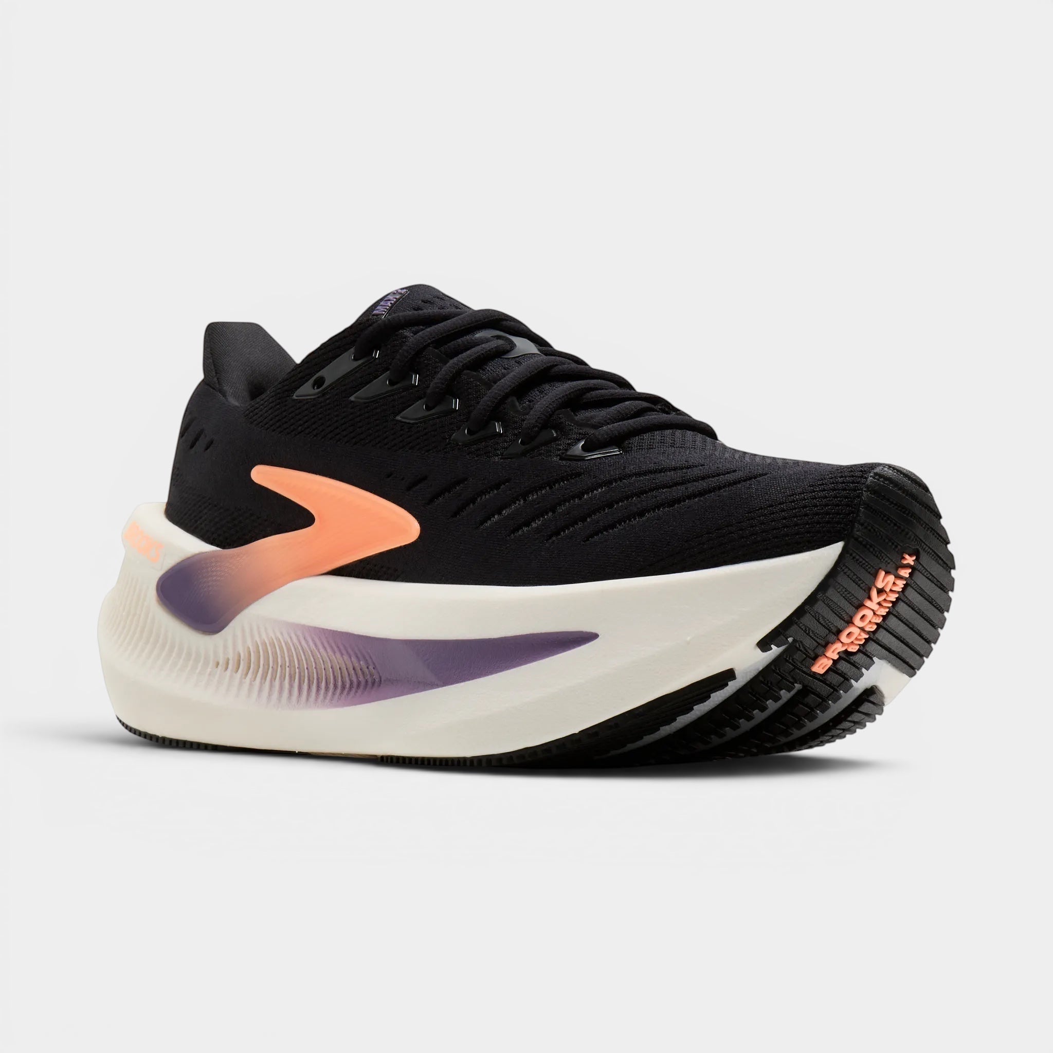 Read's Uniforms Brooks Glycerin Max 2 women's black running shoe with orange and purple accents. Maximum cushioning for comfort.