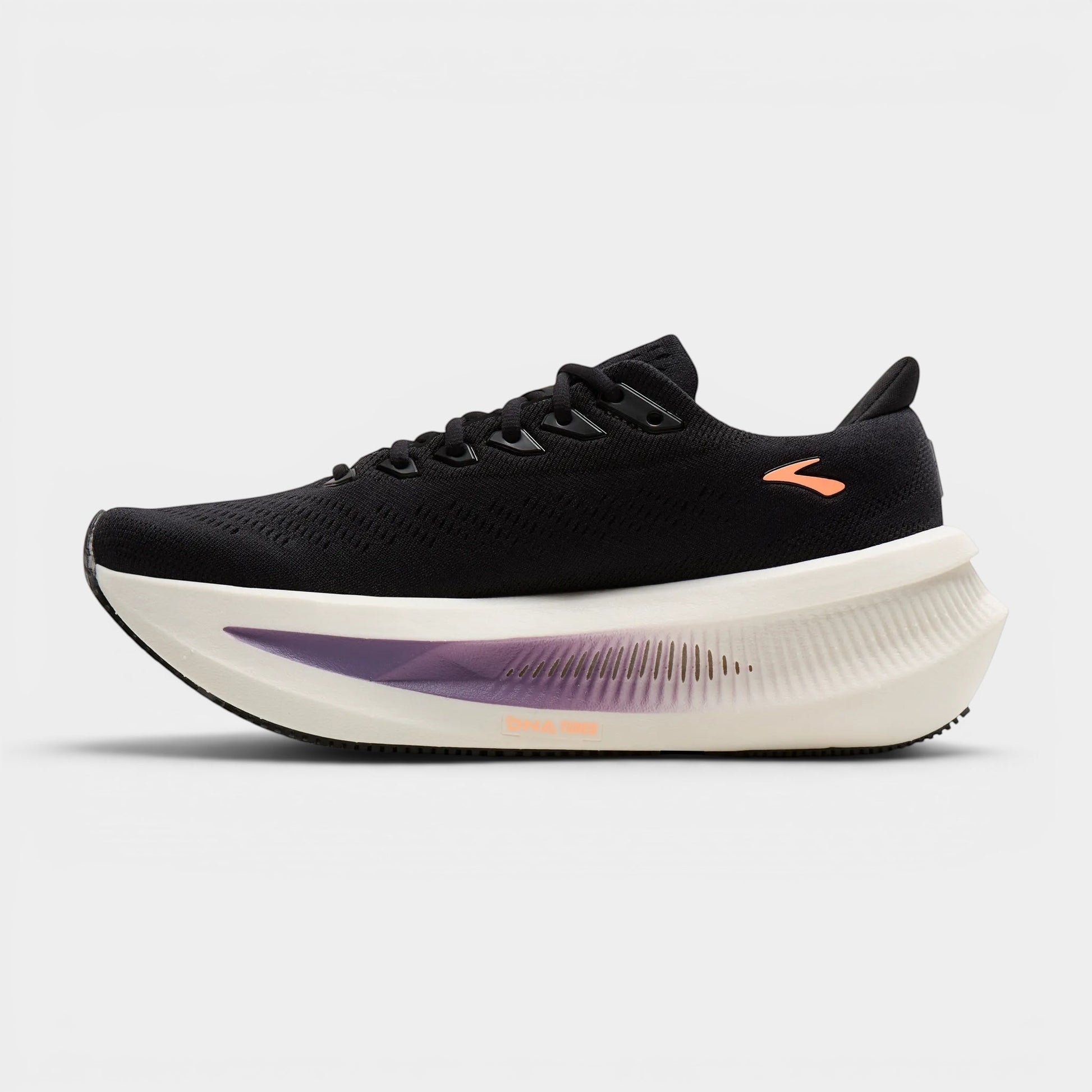 Read's Uniforms Glycerin Max 2 women's black running shoe with plush cushioning and orange logo.