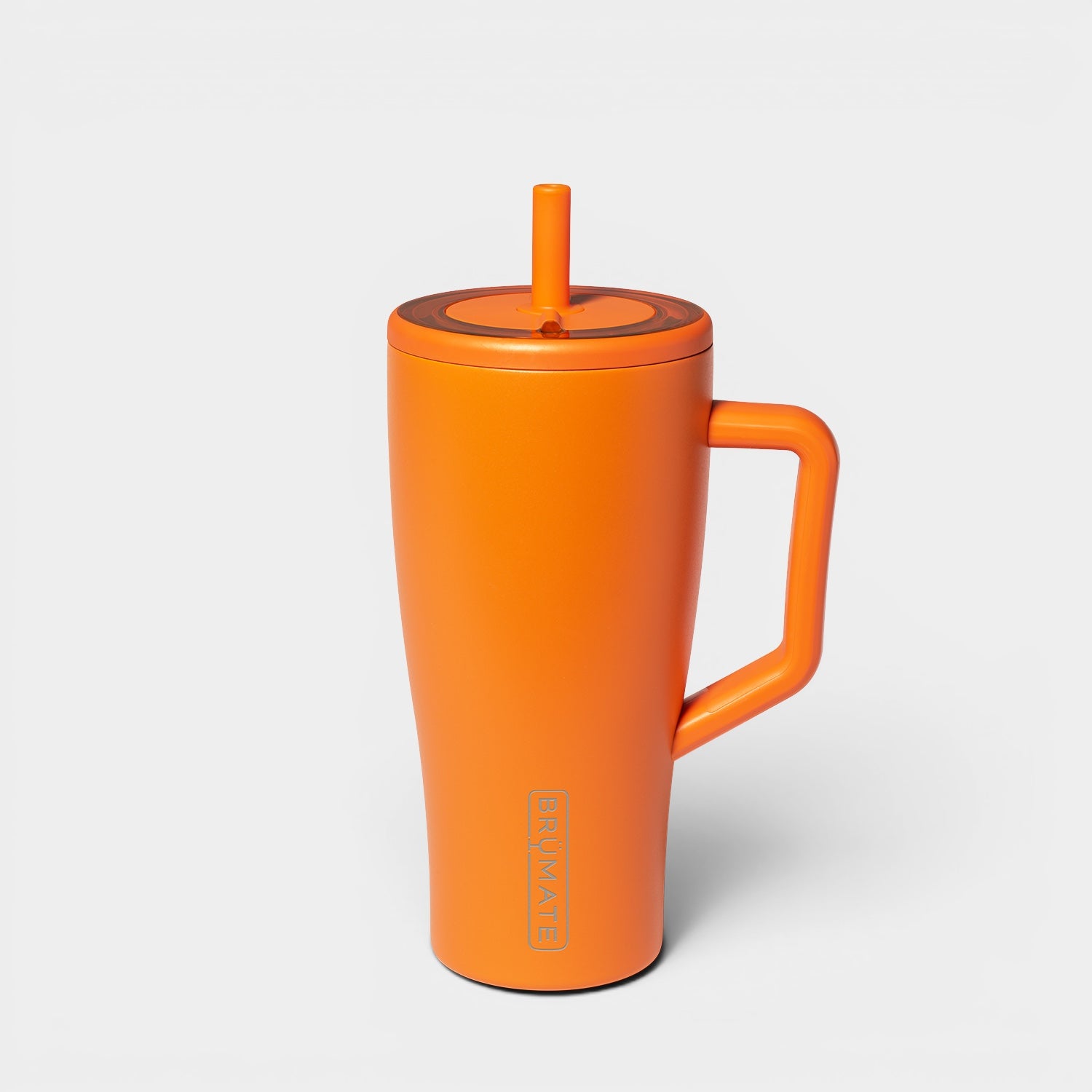 Read's Uniforms orange BrüMate Era 30oz tumbler with straw and handle. Leakproof lid, metal straw, silicone tip.