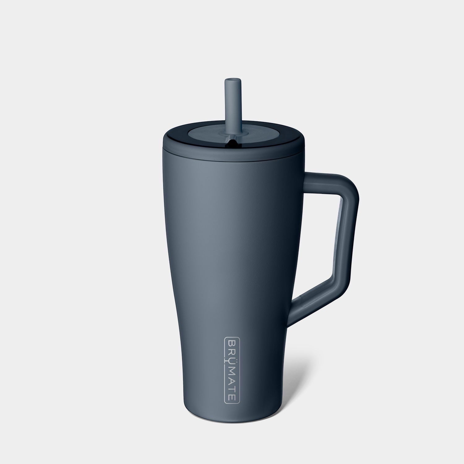 Read's Uniforms dark blue 30oz BrüMate Era tumbler with handle and straw, featuring a leakproof lid and BevGuard insulation.