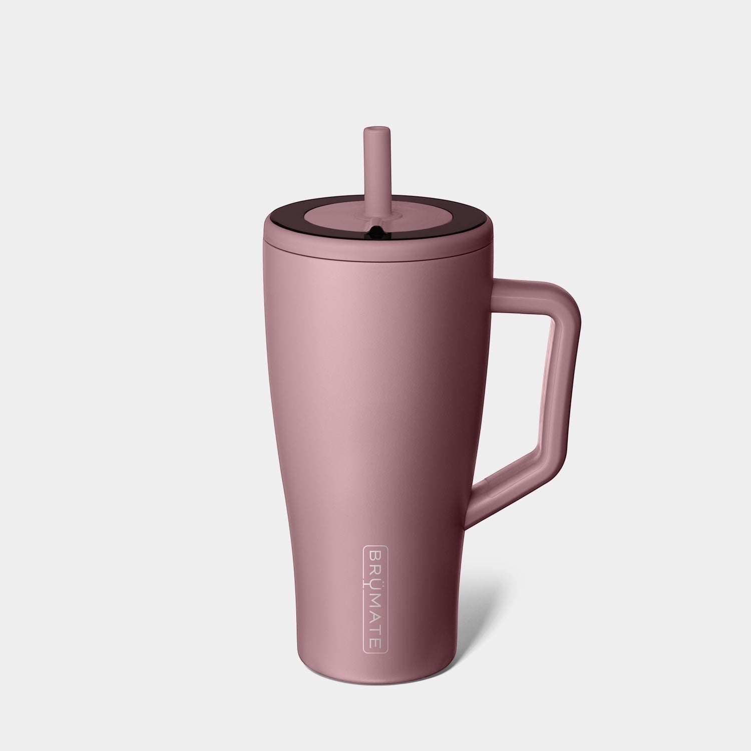 Read's Uniforms pink BrüMate Era 30oz tumbler with a leakproof lid and metal straw. Features an ergonomic handle and cup-holder-friendly base.