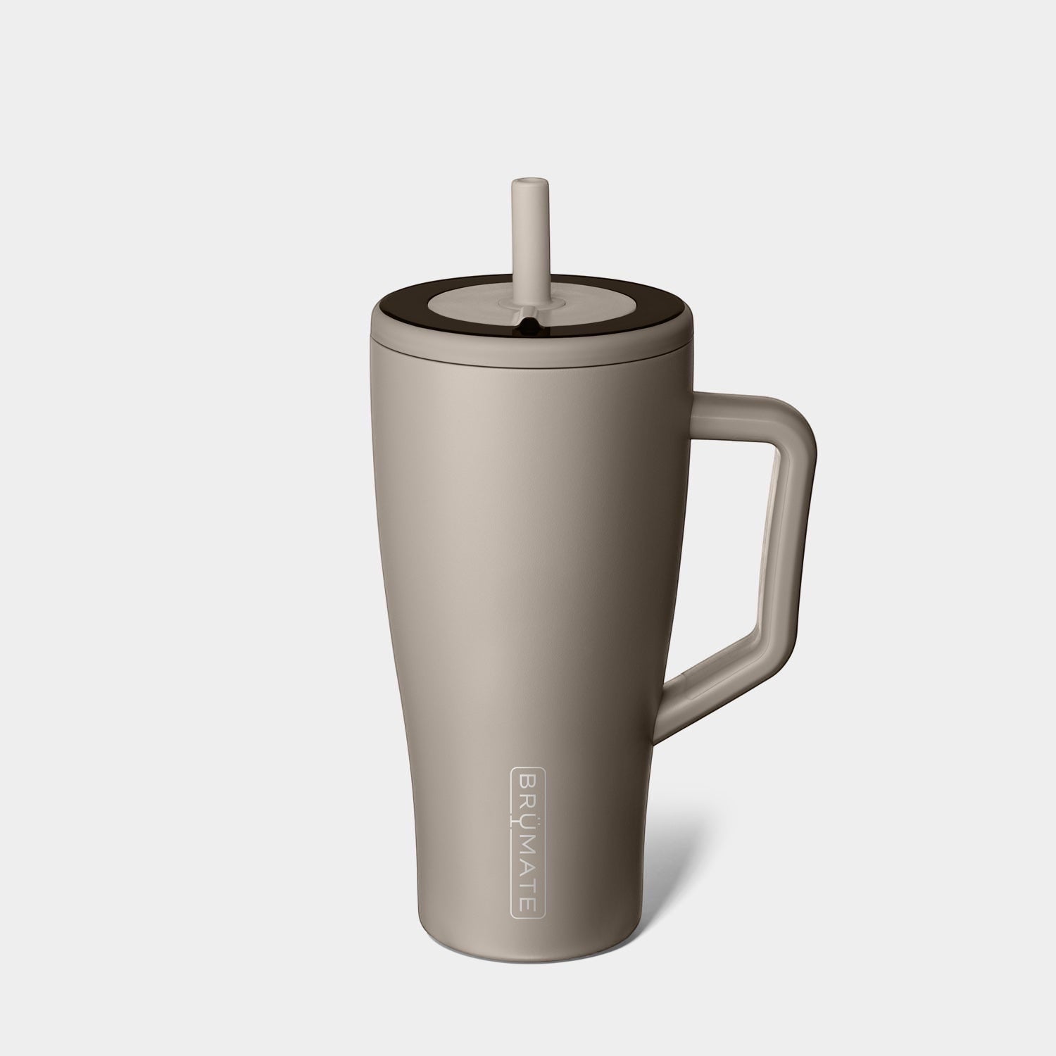 Read's Uniforms Brumate Era 30oz tumbler in taupe with a leakproof lid and metal straw. Features an ergonomic handle and cup-holder-friendly base.