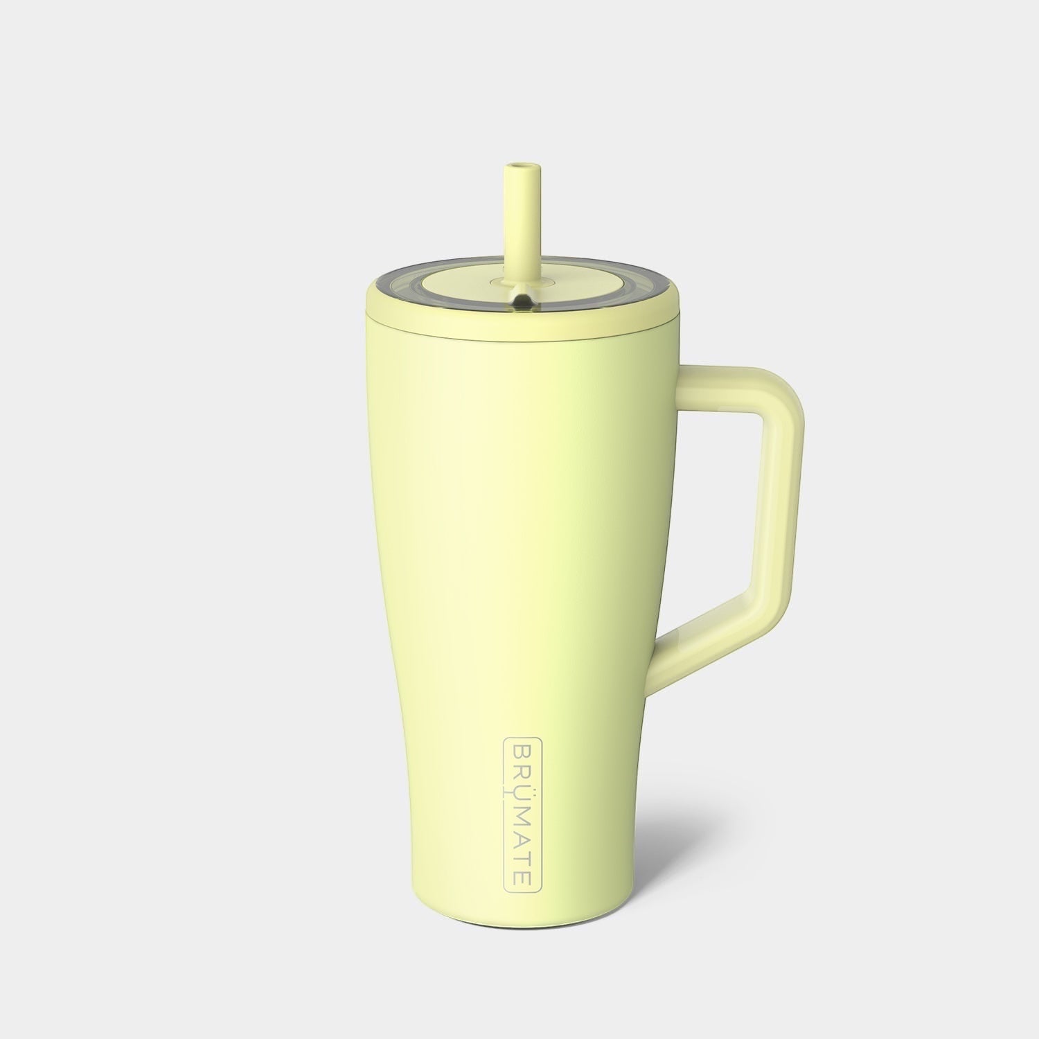 Read's Uniforms pale yellow BrüMate Era 30oz tumbler with handle and straw lid. Leakproof design for everyday hydration.